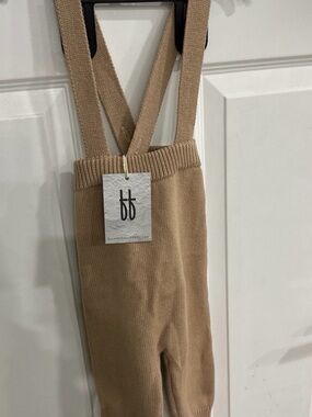 Forever French Kids Knit Suspender Pants - Tan